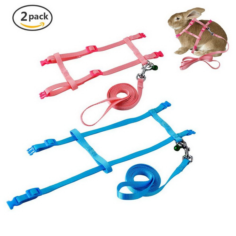PerSuper - 2 Pack Pet Rabbit Harness Leash for Soft Nylon,Running,Walking Jogging Harness Leash with Safe Bell for Bunny, Cat, Kitten,Ferret, Puppy and Other Small Pet Animals