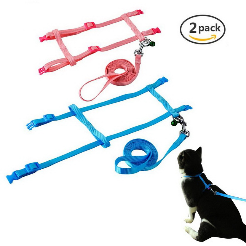 PerSuper - 2 Pack Pet Rabbit Harness Leash for Soft Nylon,Running,Walking Jogging Harness Leash with Safe Bell for Bunny, Cat, Kitten,Ferret, Puppy and Other Small Pet Animals